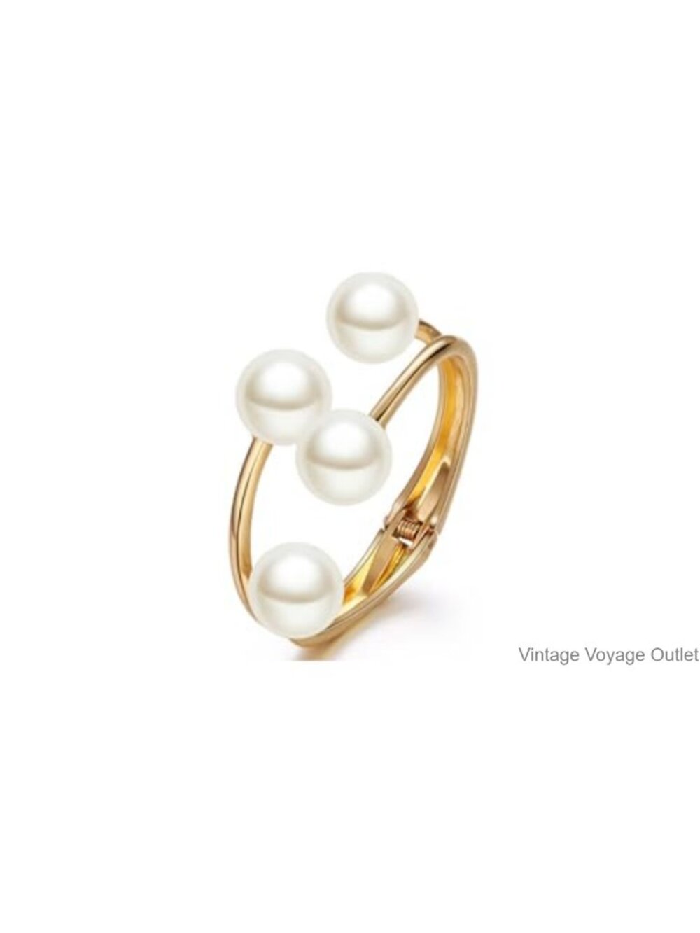Gold Plated Simulated Pearl Cuff Bangle Bracelet for Women Adjustable